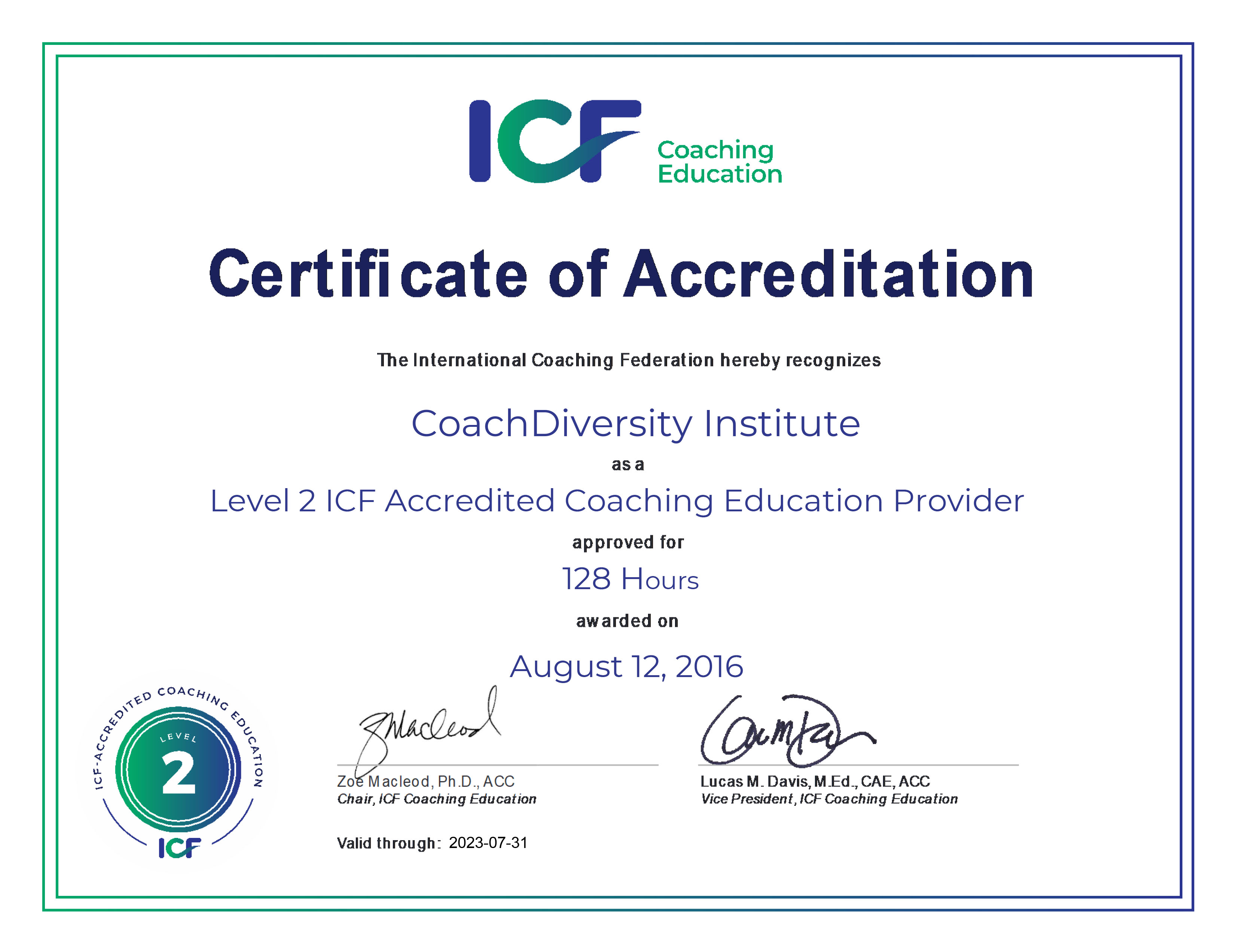 Certificate of accreditation